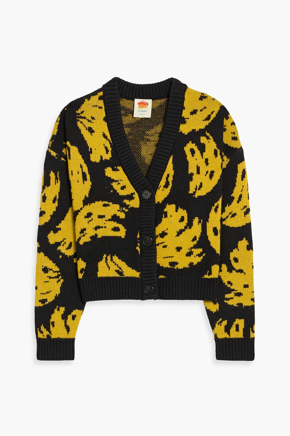 farm rio - cropped jacquard-knit cardigan - black - s