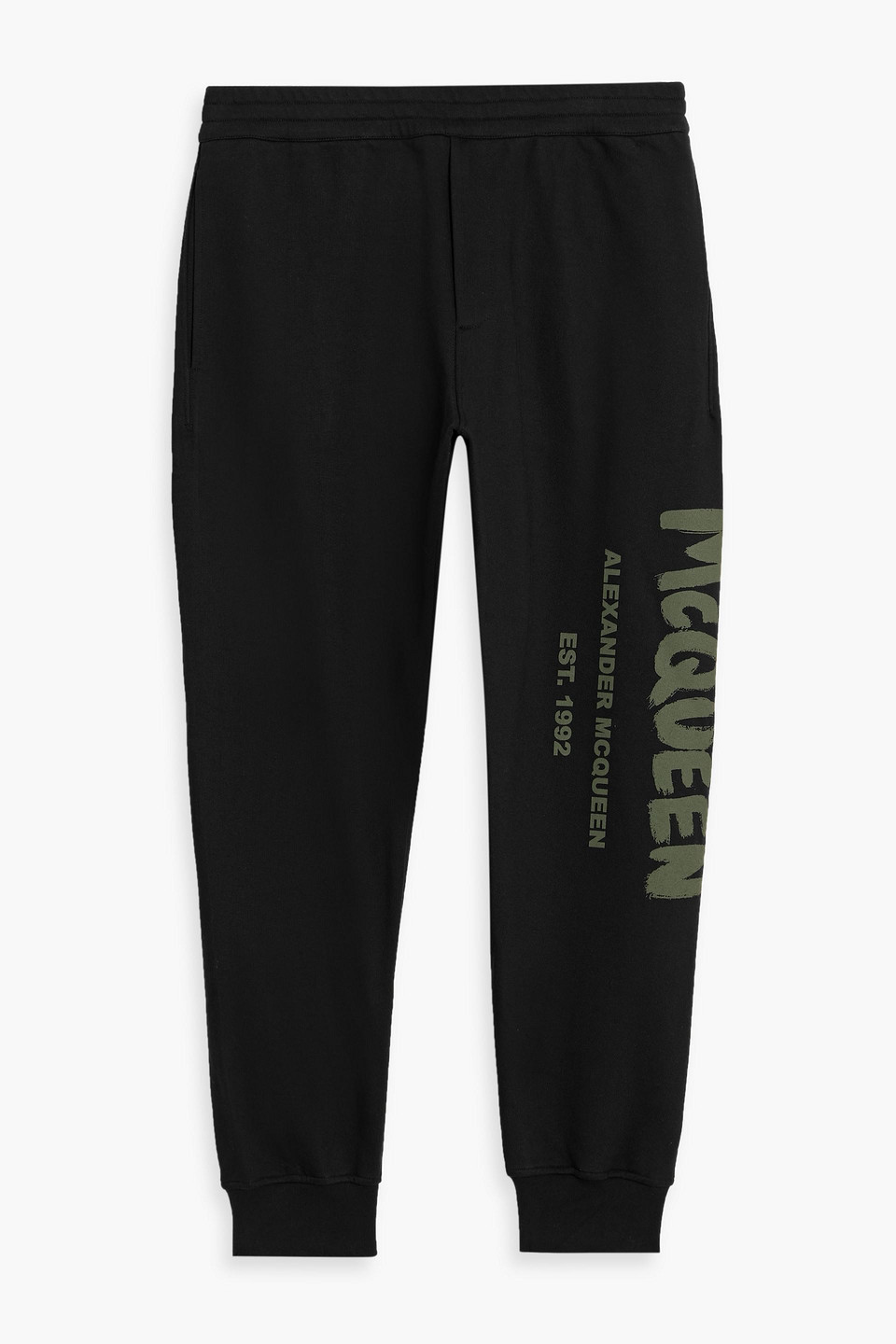 mcqueen - tapered logo-print french cotton-terry sweatpants - black - xs