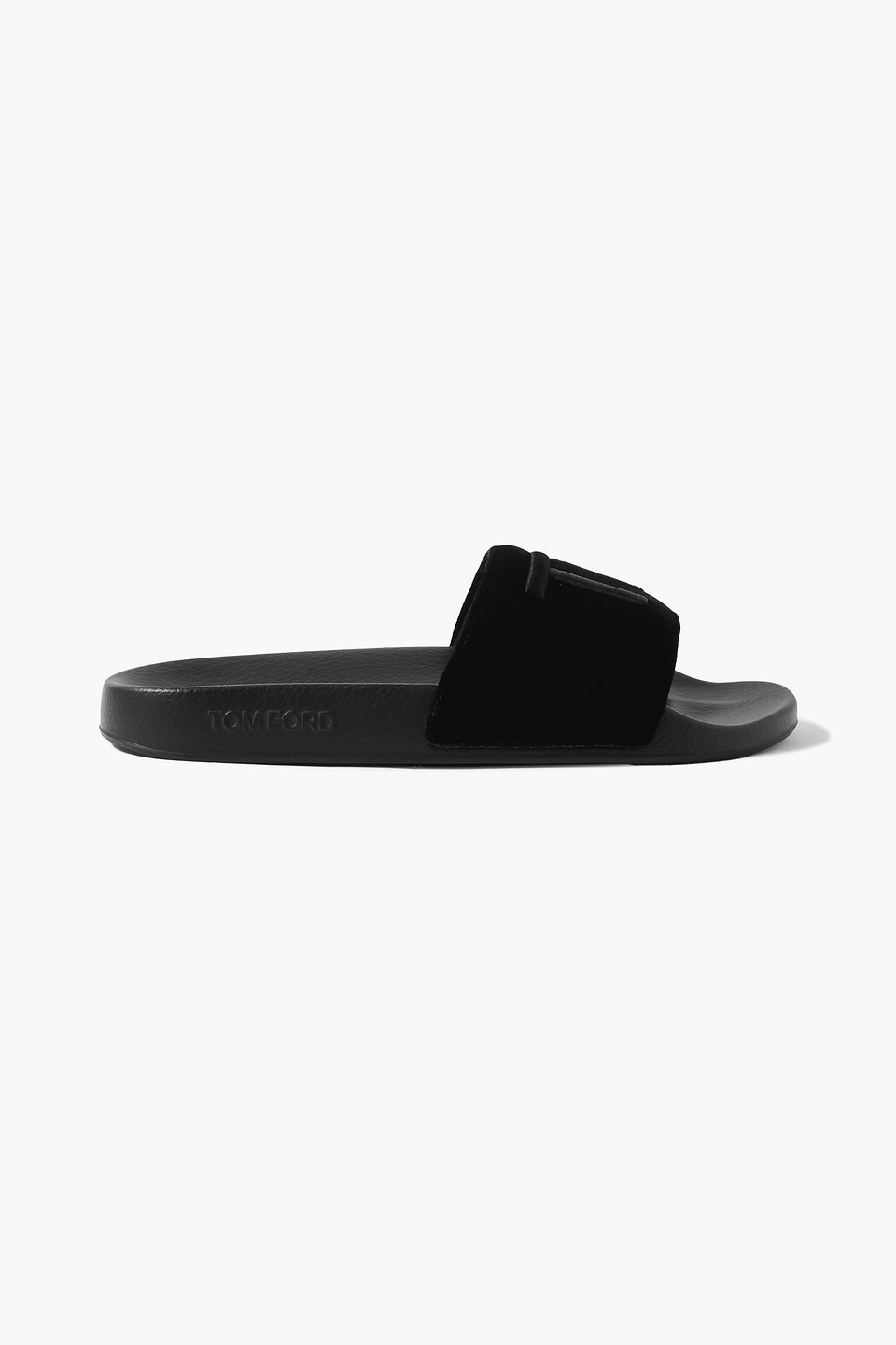 Tom Ford Harris Logo-embroidered Velvet Slides In Black