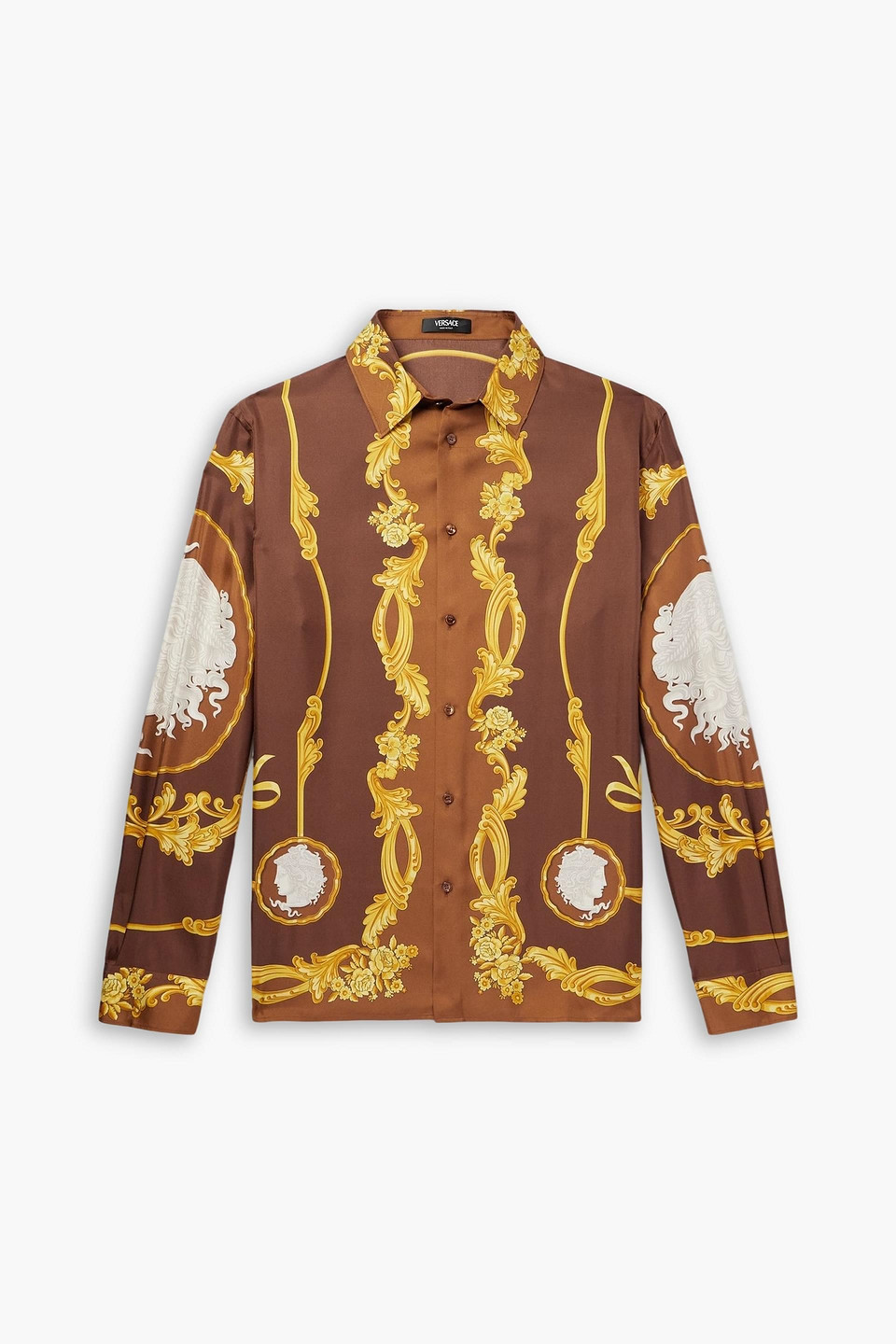 versace - printed silk-twill shirt - brown - it 50