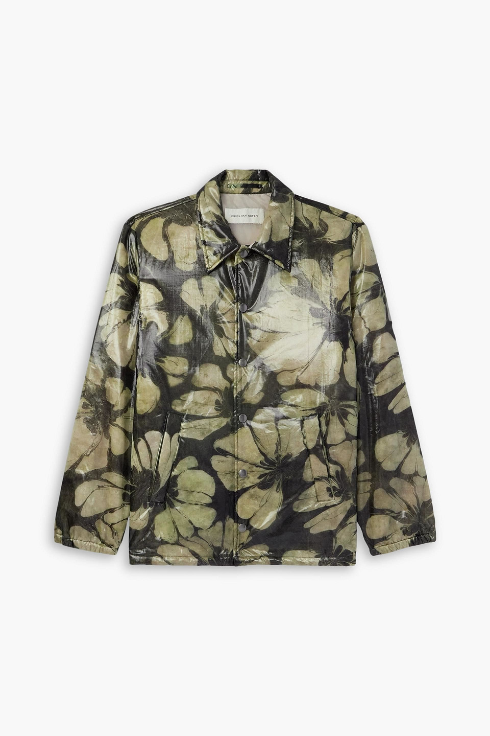 dries van noten - padded floral-print organza coach jacket - green - m