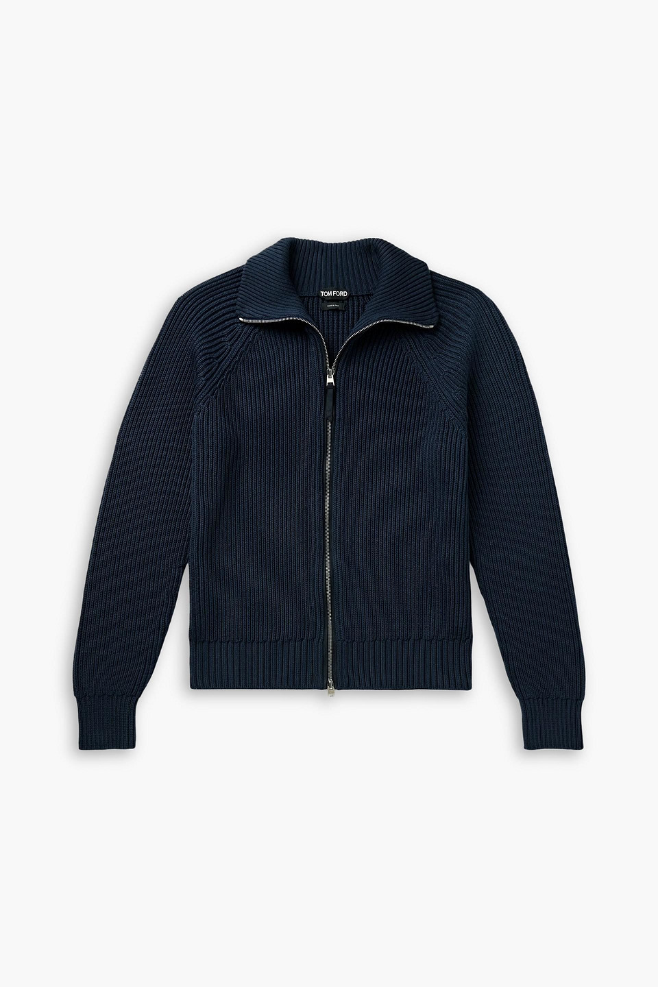 tom ford - slim-fit ribbed silk and cotton-blend zip-up cardigan - blue - it 46