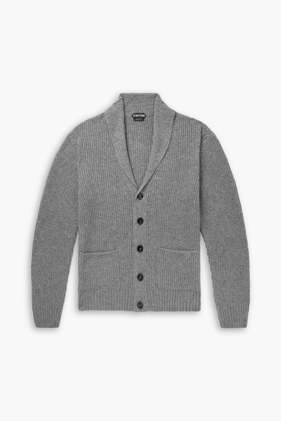 tom ford - shawl-collar ribbed brushed cashmere and silk-blend cardigan - gray - it 44
