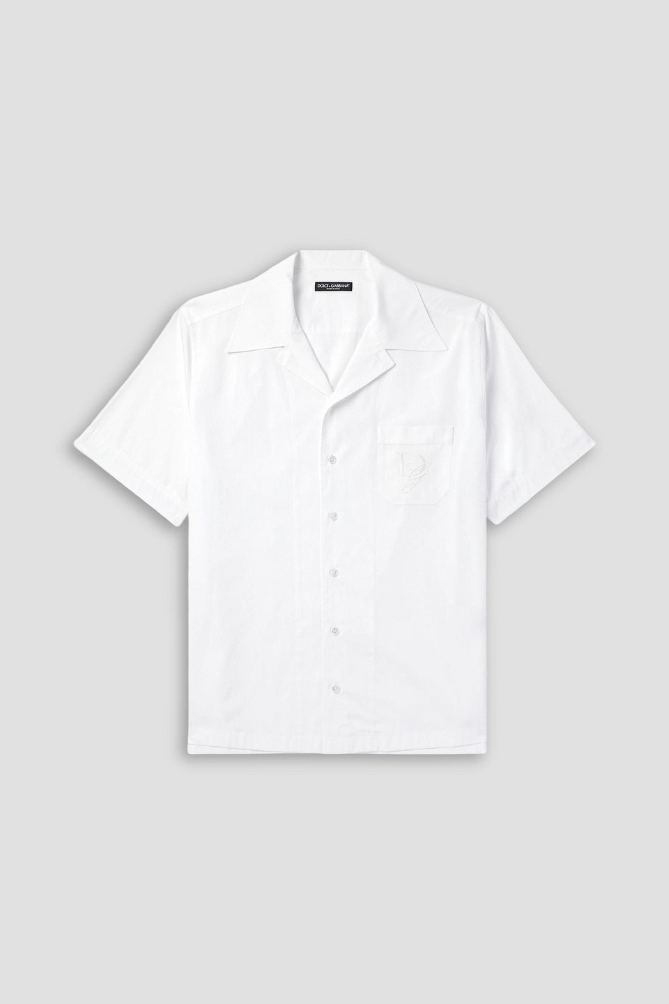dolce&gabbana - camp-collar logo-embroidered cotton-poplin shirt - white - eu 38