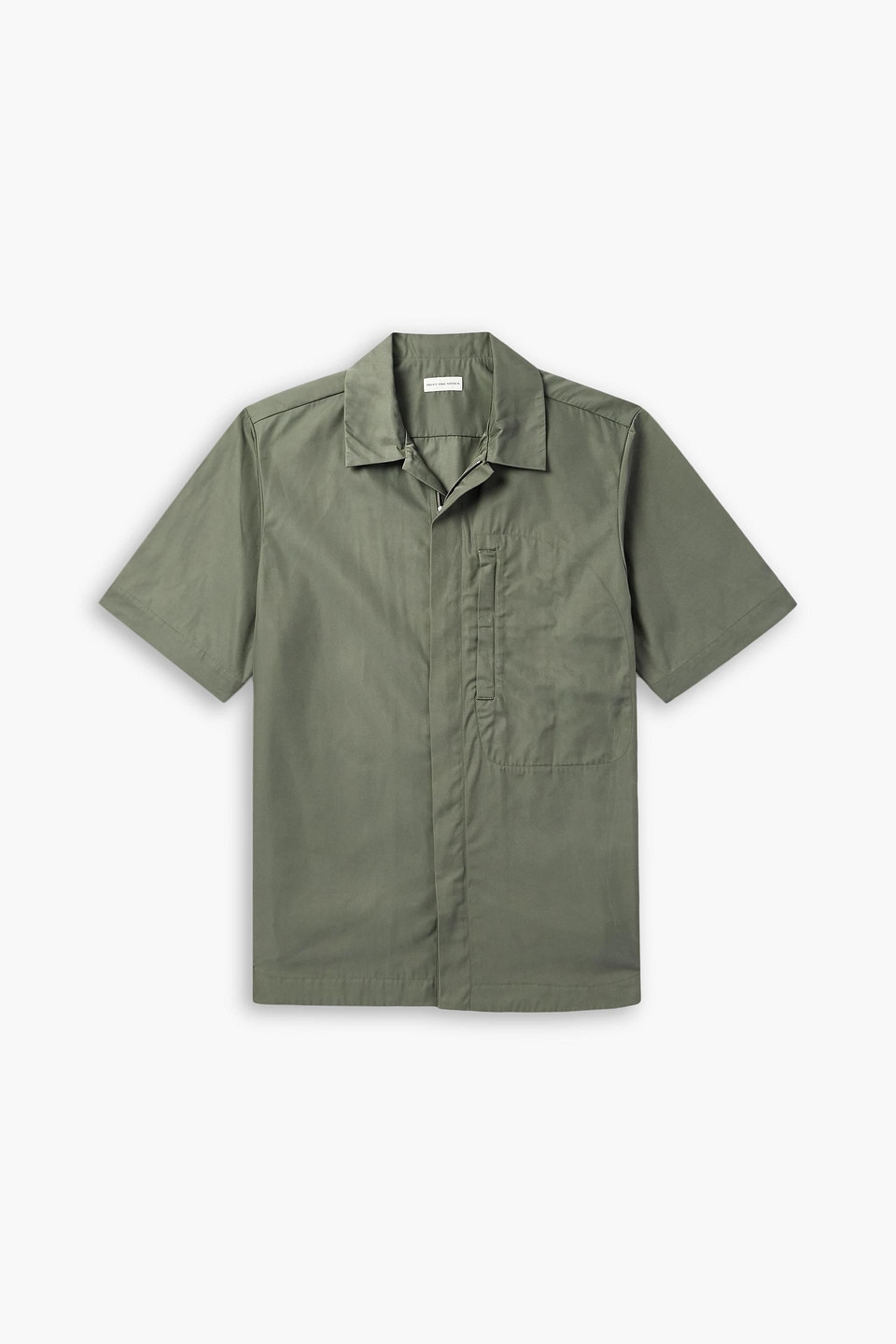dries van noten - twill zip-up shirt - green - s