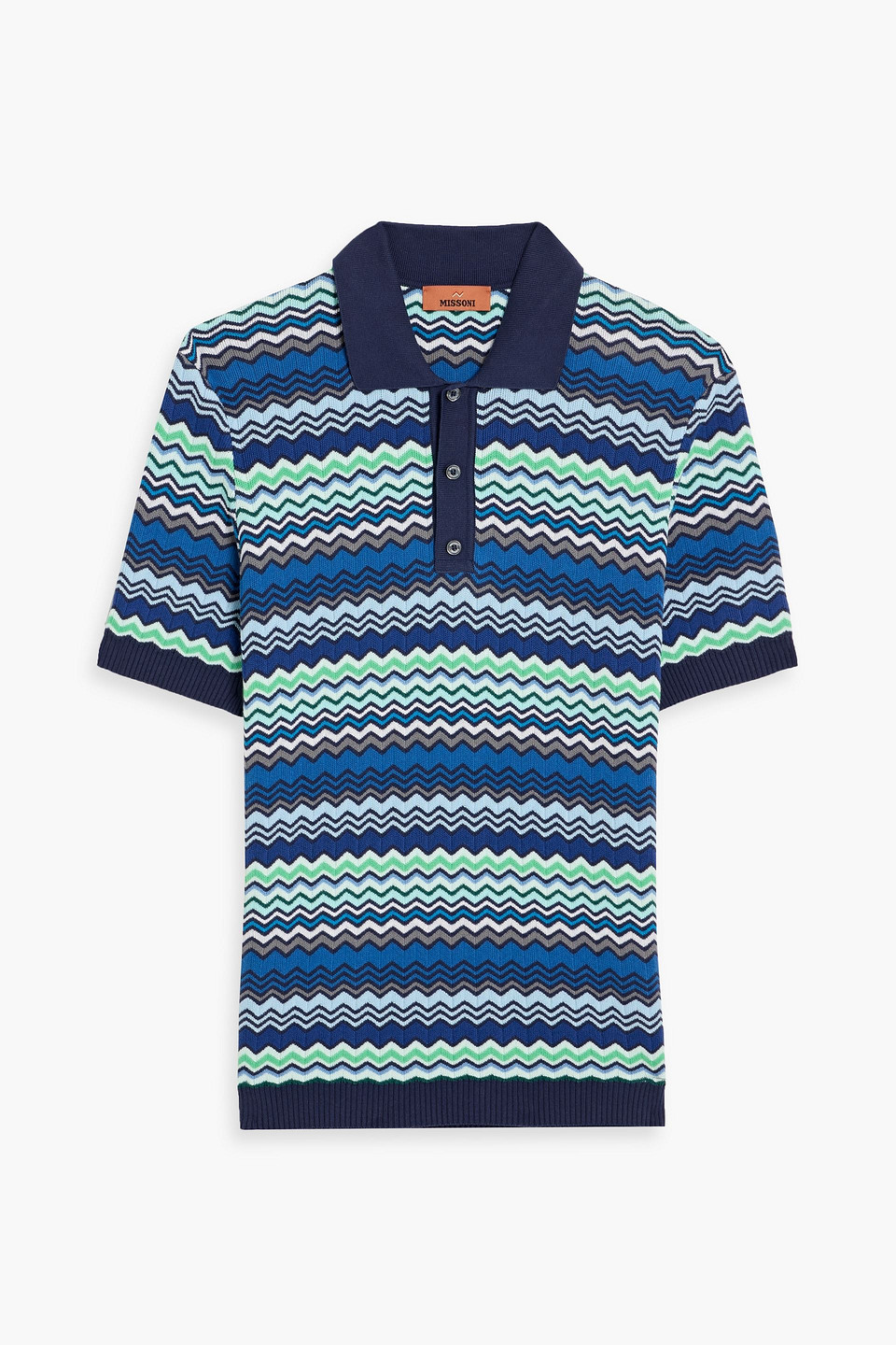 missoni - crochet-knit cotton polo shirt - blue - it 50