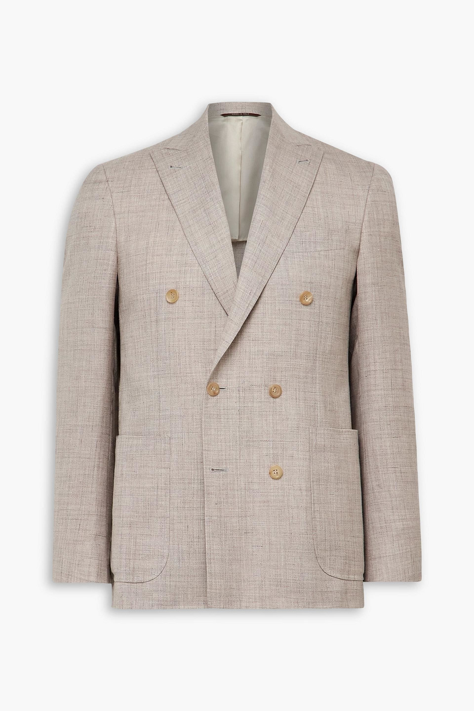 canali - kei unstructured double-breasted wool, silk and linen-blend blazer - gray - it 54