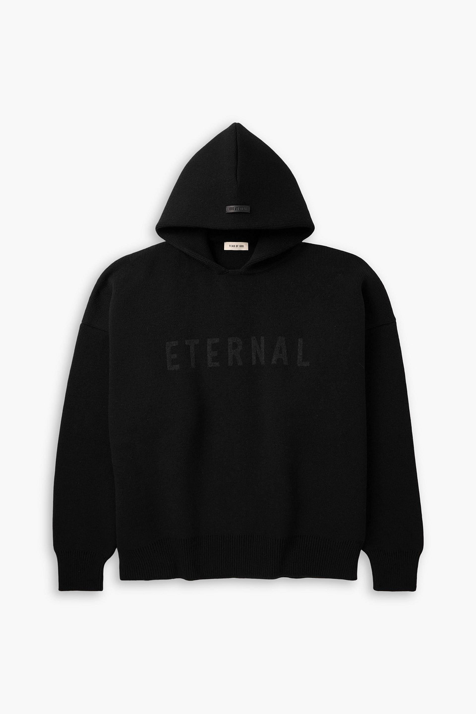 fear of god - eternal oversized logo-jacquard merino wool hoodie - black - m