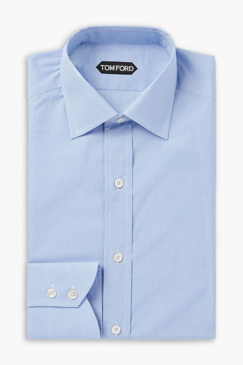 tom ford - slim-fit cutaway-collar checked cotton-poplin shirt - blue - it 42