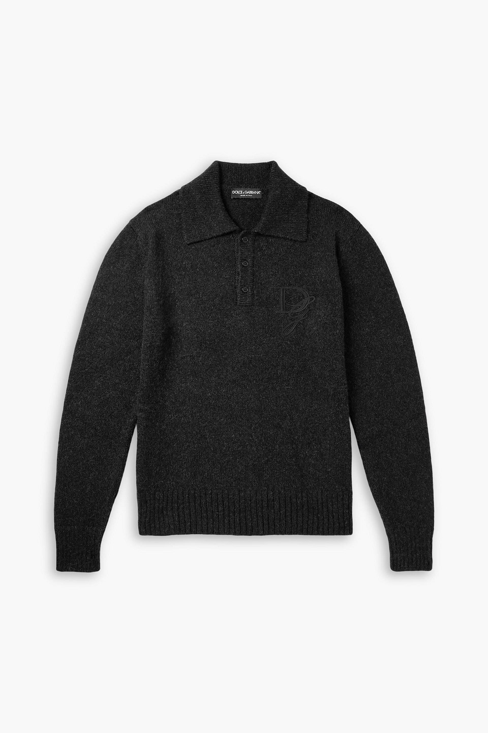 dolce & gabbana - logo-appliquéd knitted polo sweater - gray - it 48