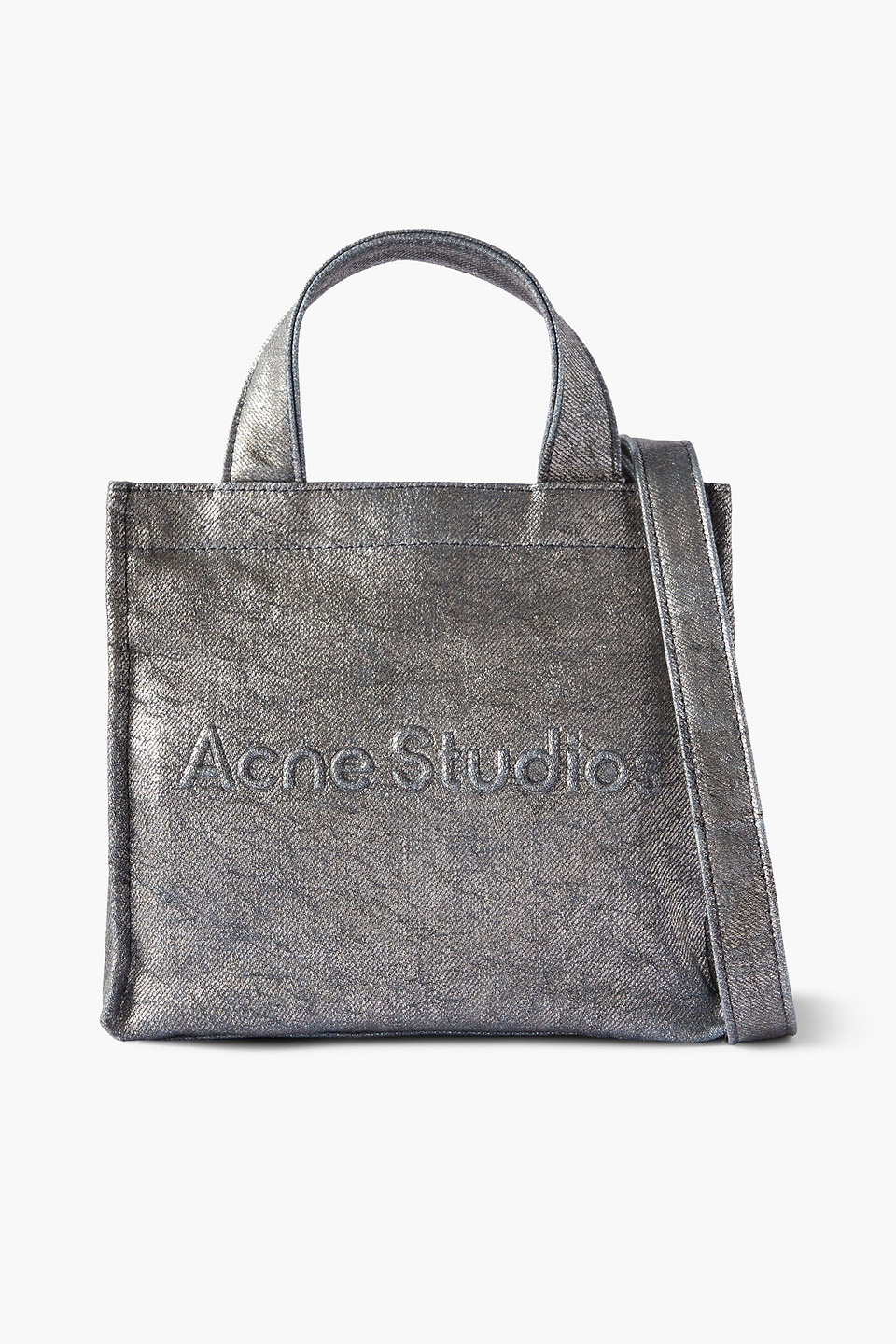 acne studios - logo-embossed metallic denim tote bag - metallic - onesize