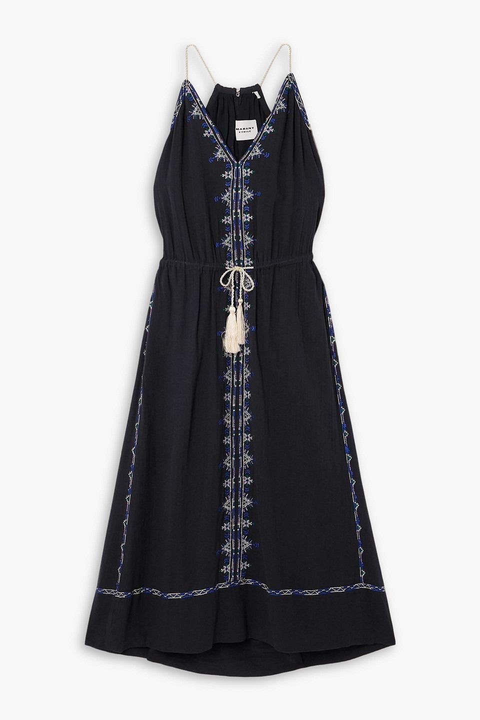 Isabel Marant Étoile Siana Belted Embroidered Cotton-gauze Midi Dress In Black