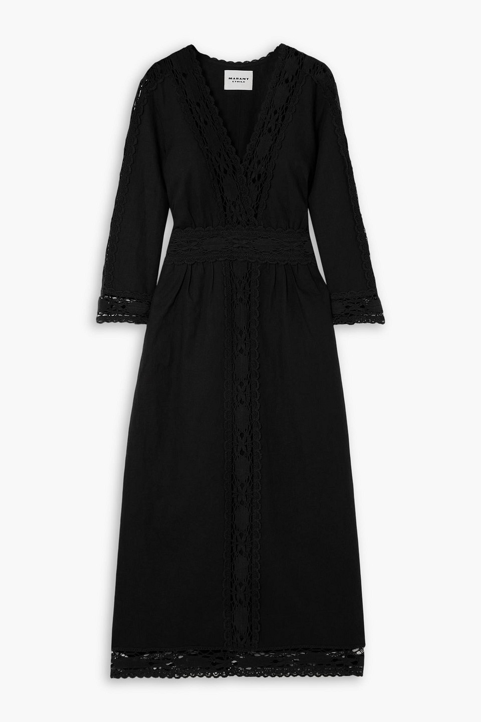 marant étoile - veona lace-trimmed linen and cotton-blend midi dress - black - fr 34