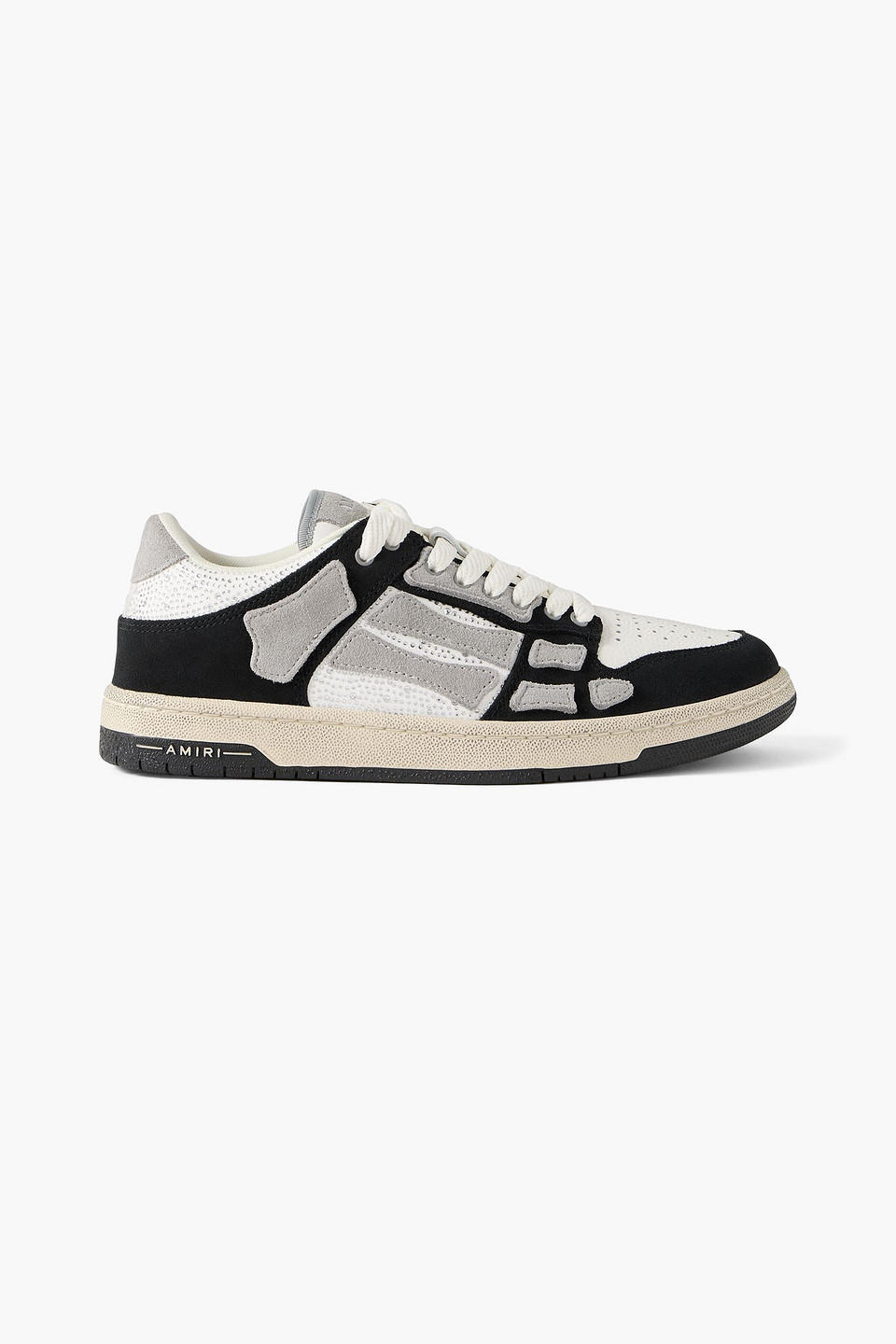 amiri - skel-top suede-trimmed crystal-embellished leather sneakers - black - eu 43