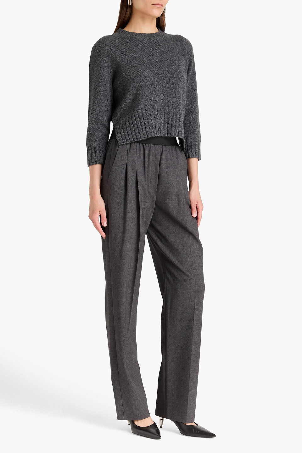  Loulou De Saison - Hose „niro“ Mit Geradem Bein Aus Twill Aus Einer Wollmischung Mit Falten - Grau - Fr 34 