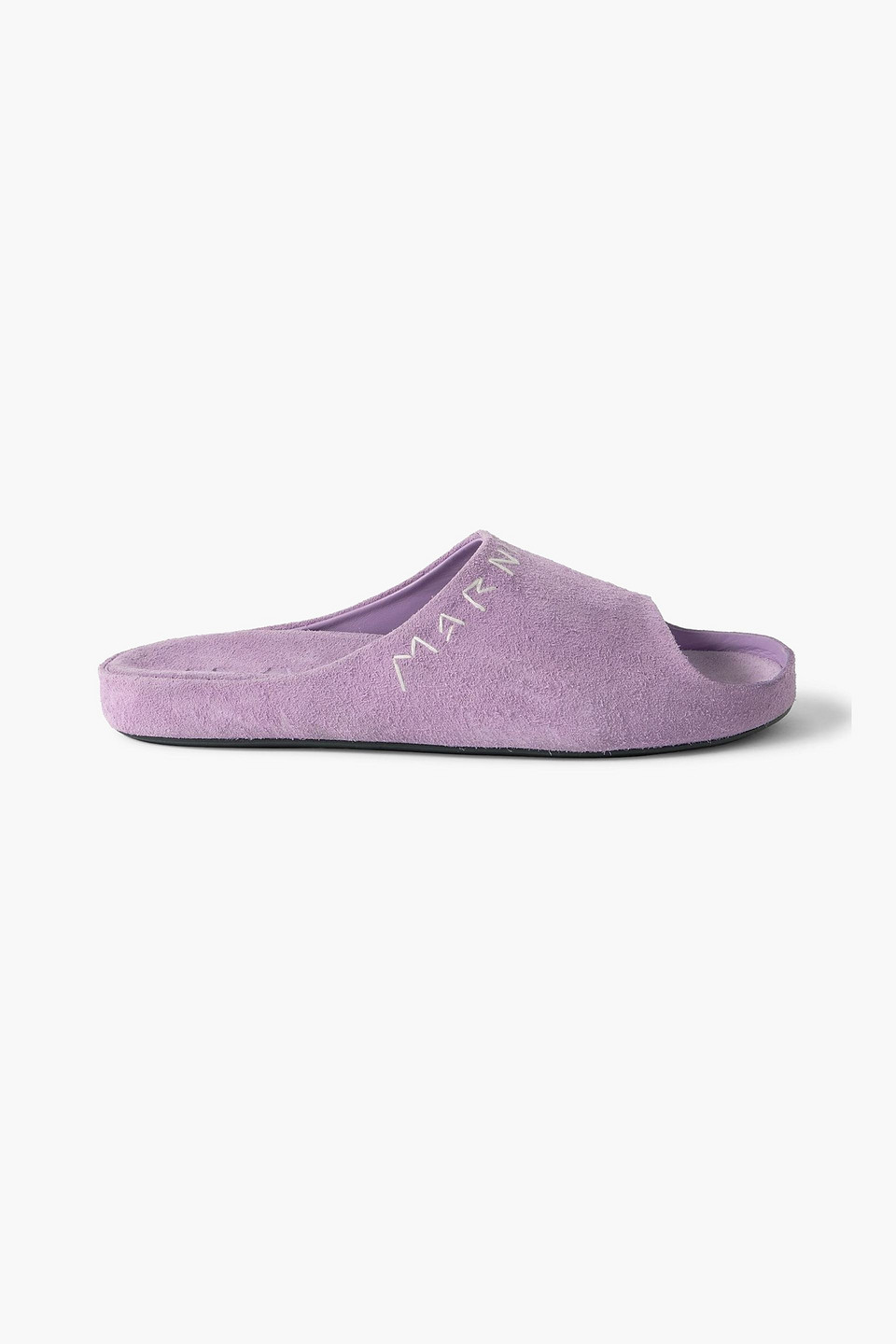Marni Logo-embroidered Suede Slides In Purple