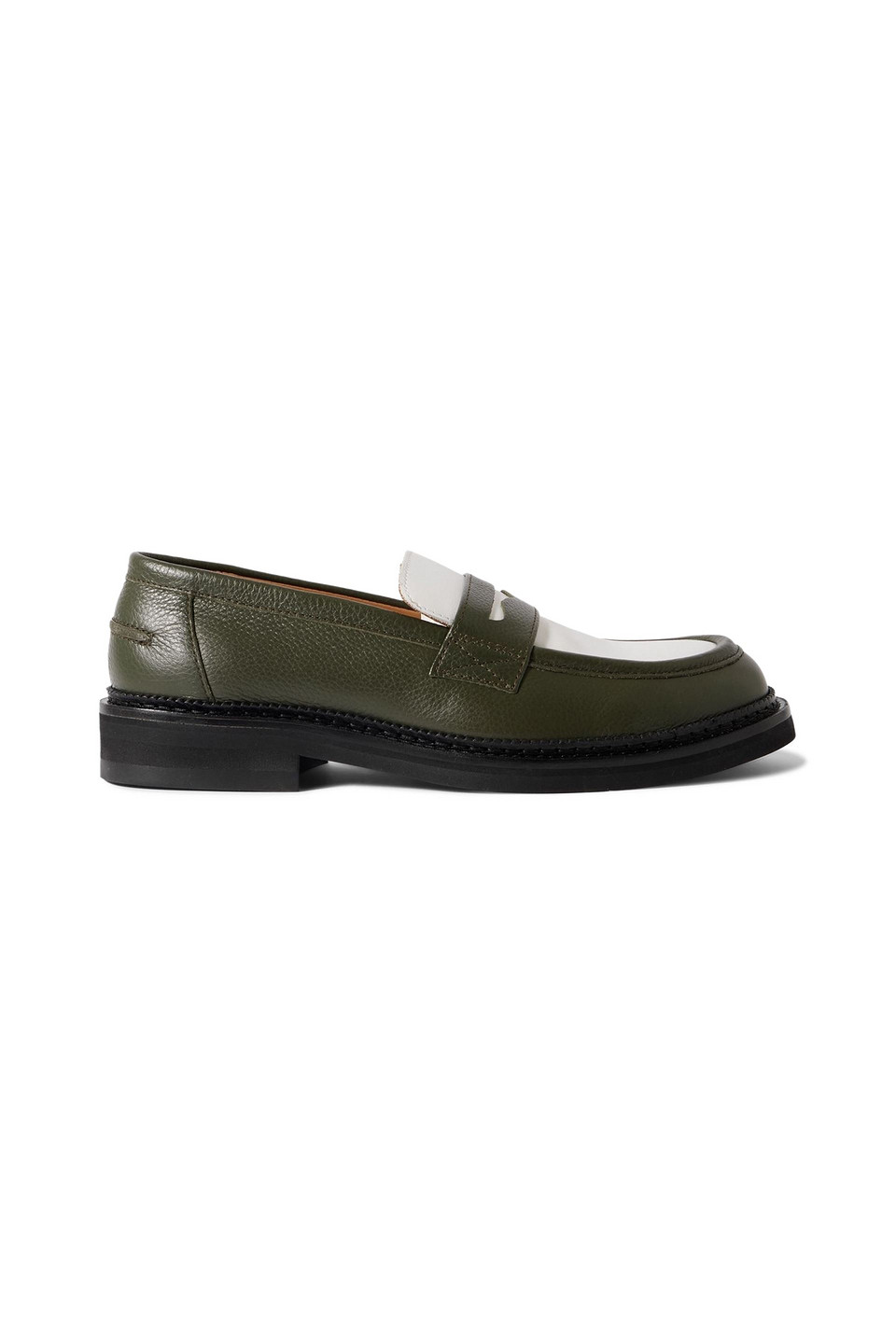 mr p. - jacques two-tone leather penny loafers - green - uk 9