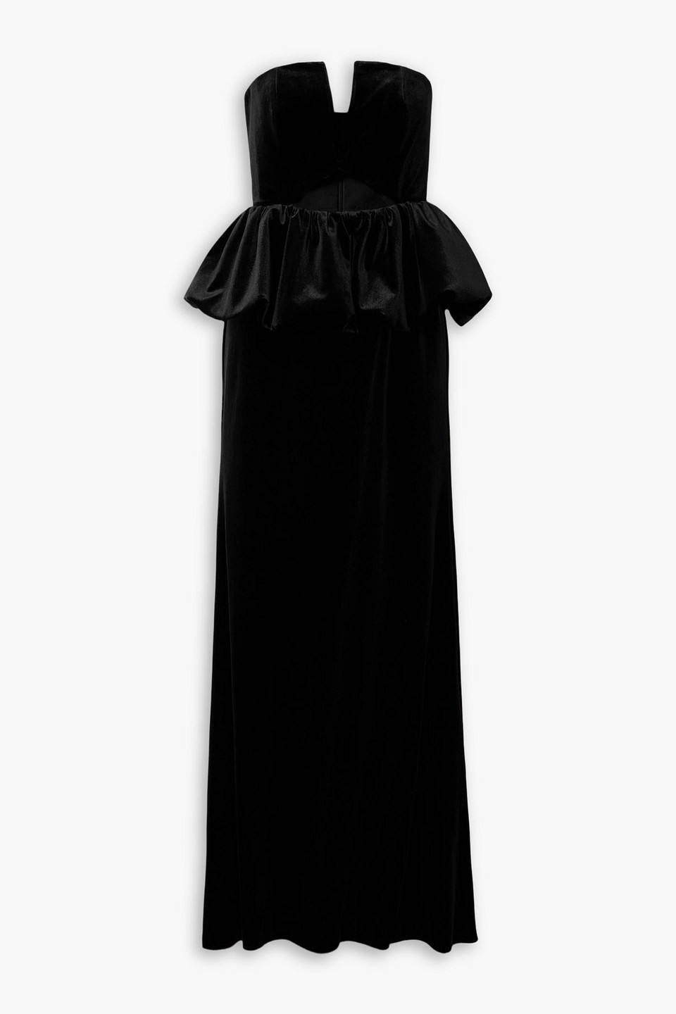 self-portrait - strapless cutout velvet peplum maxi dress - black - uk 8