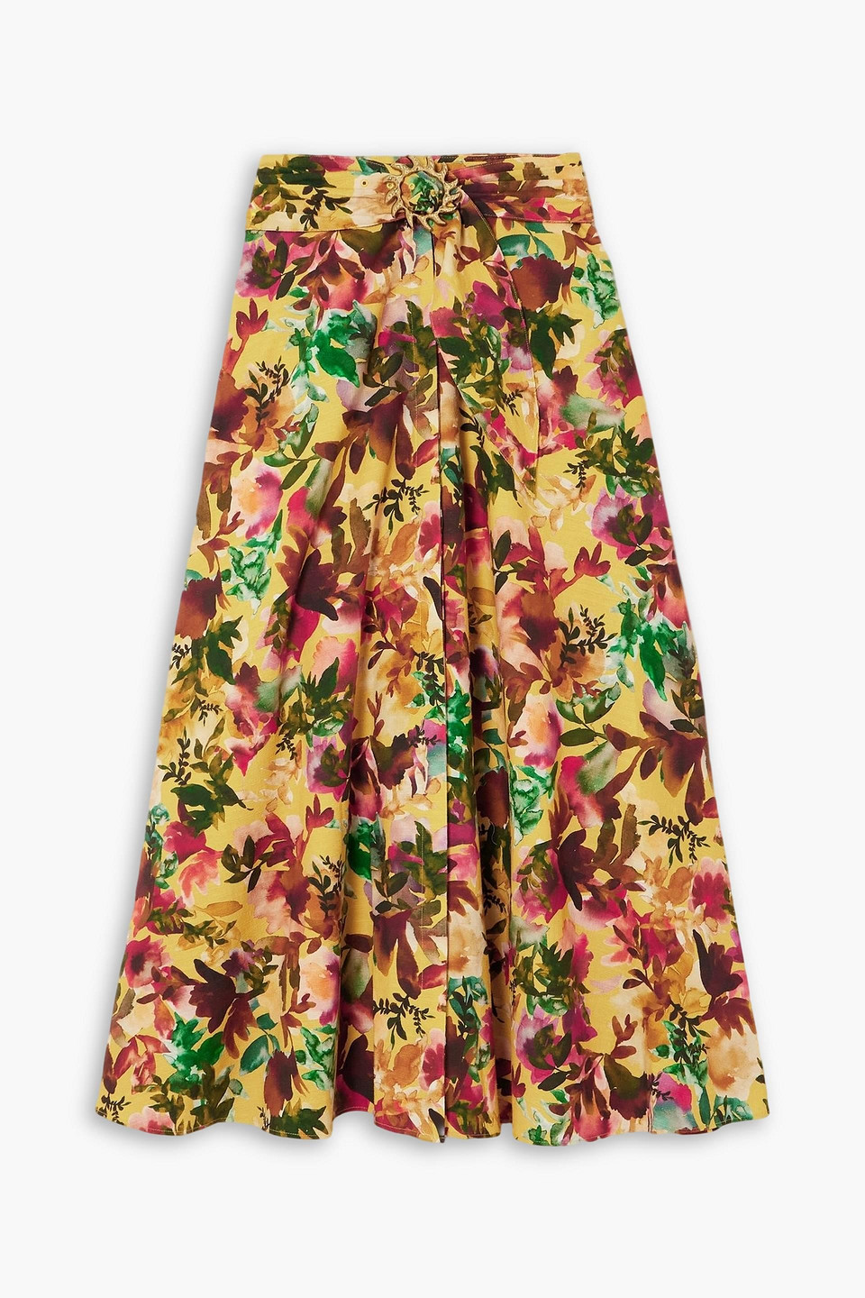 saloni - neesha belted floral-print cotton midi skirt - yellow - uk 6