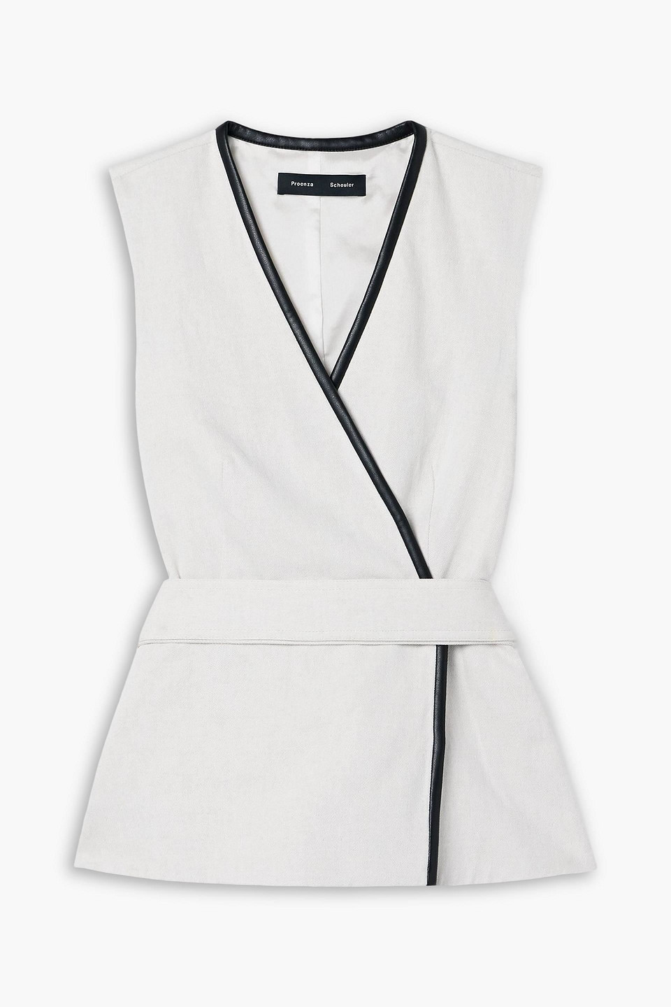 proenza schouler - elliot belted cotton and linen-blend twill wrap top - gray - us 0