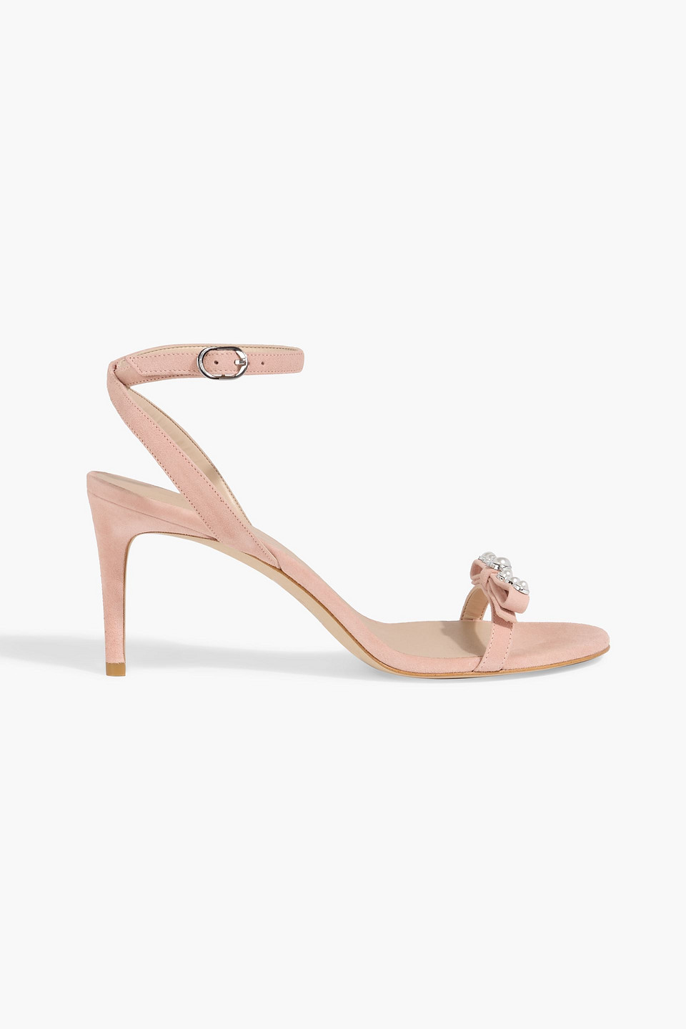 stuart weitzman - luella 75 faux pearl-embellished suede sandals - pink - us 7