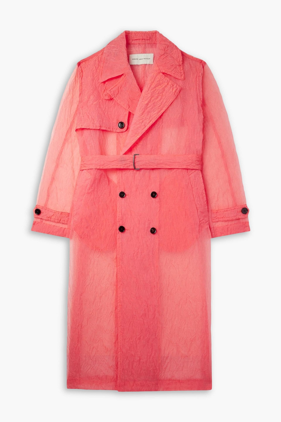 dries van noten - double-breasted crinkled-organza trench coat - orange - l