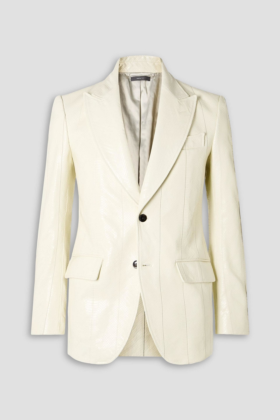 tom ford - slim-fit snake-effect leather blazer - white - it 52