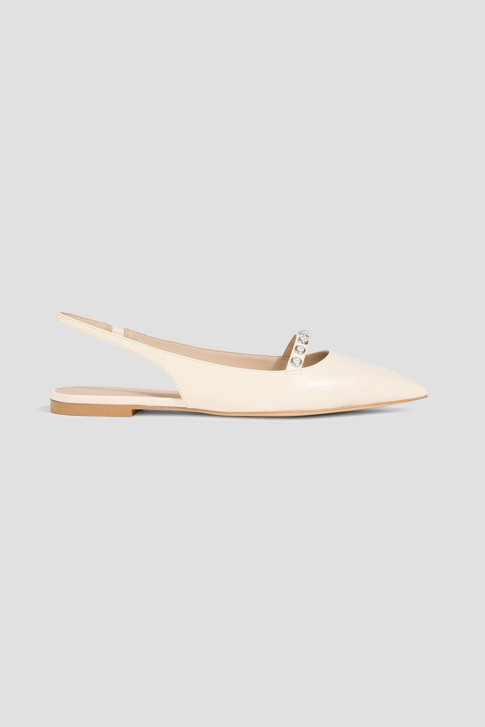 Stuart Weitzman Faux Pearl-embellished Leather Slingback Point-toe Flats In Neutral