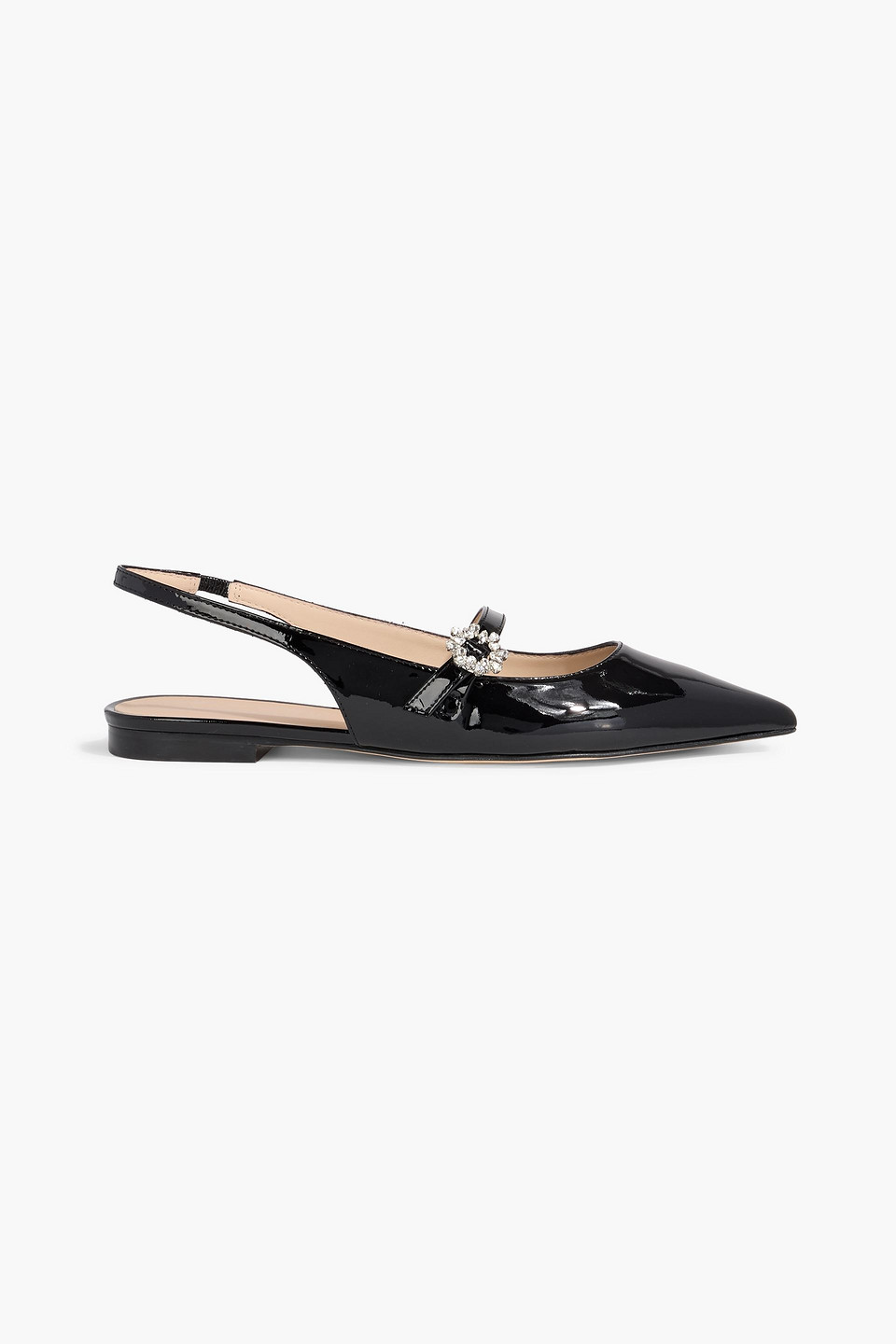 Stuart Weitzman Aura Patent-leather Slingback Mary Jane Flats In Black