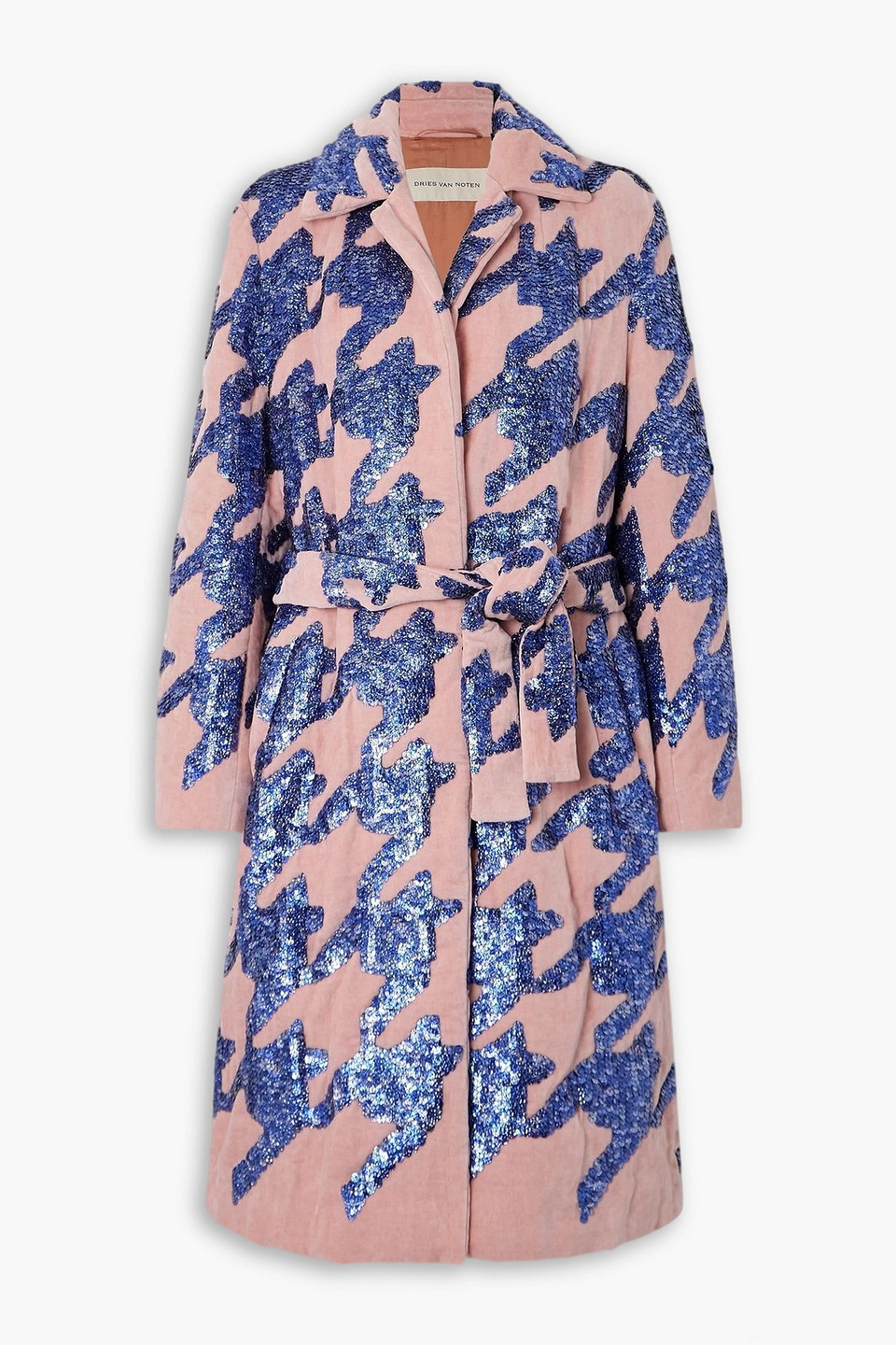 dries van noten - belted sequin-embellished cotton-blend terry coat - pink - fr 34