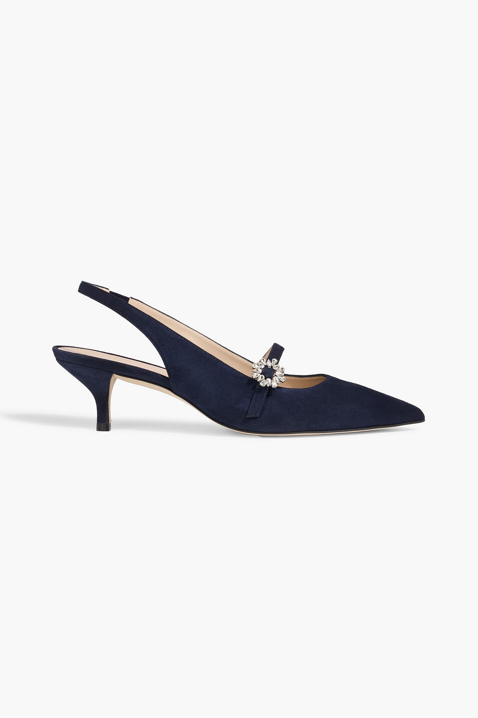 Stuart Weitzman Aura 50 Crystal-embellished Suede Slingback Mary Jane Pumps In Blue