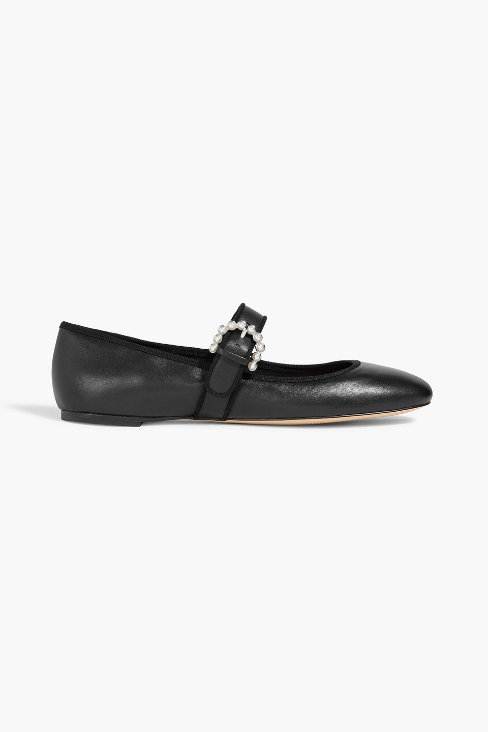 Stuart Weitzman Piper Faux Pearl-embellished Leather Mary Jane Flats In Black