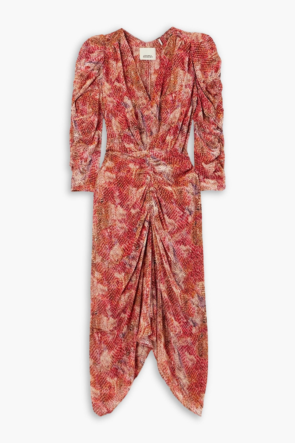 isabel marant - nemil gathered devoré-chiffon silk-blend midi dress - red - fr 34