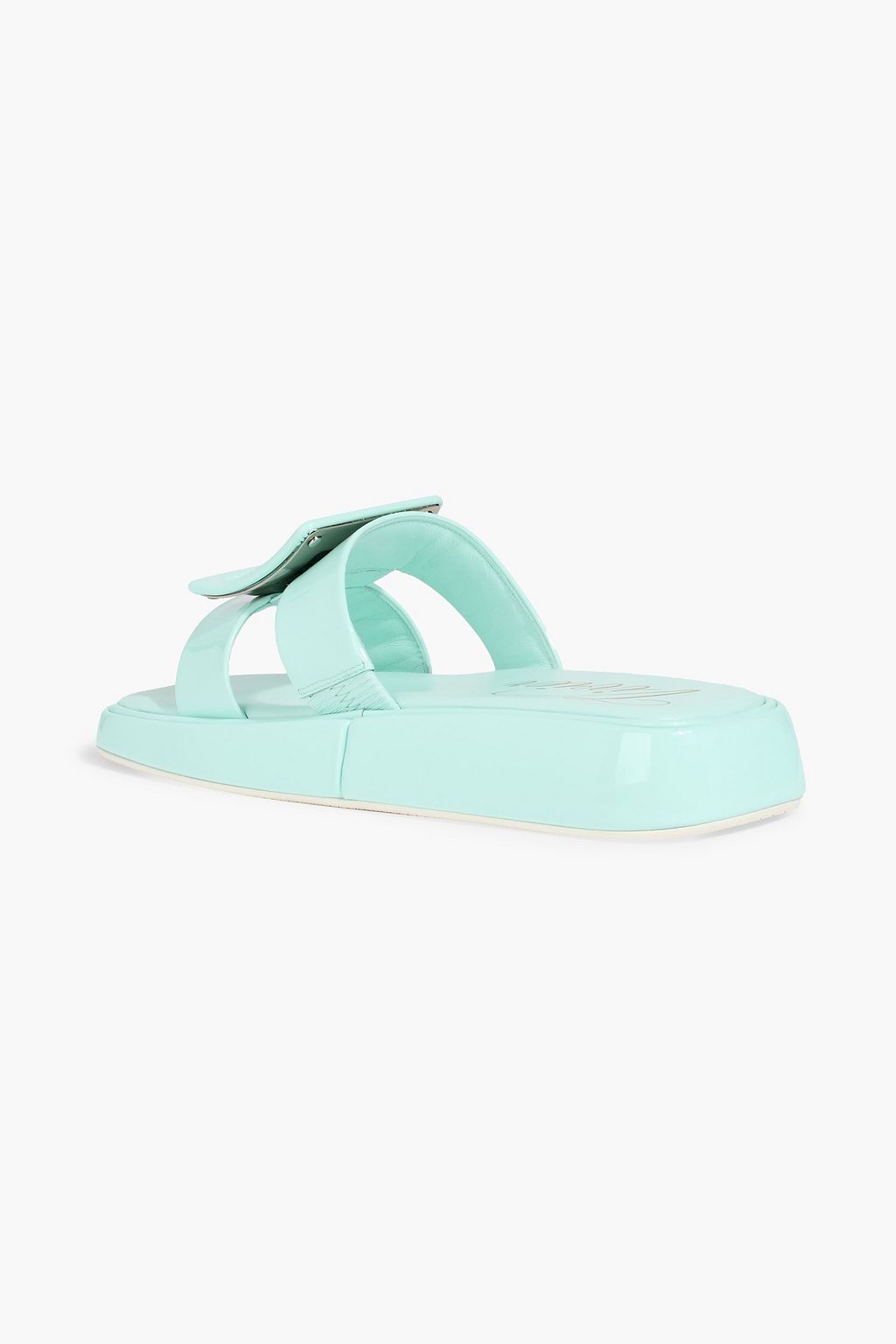 Roger Vivier サンダル　グリーン　38 ROGER VIVIER Buckle-embellished patent-leather slides | THE OUTNET