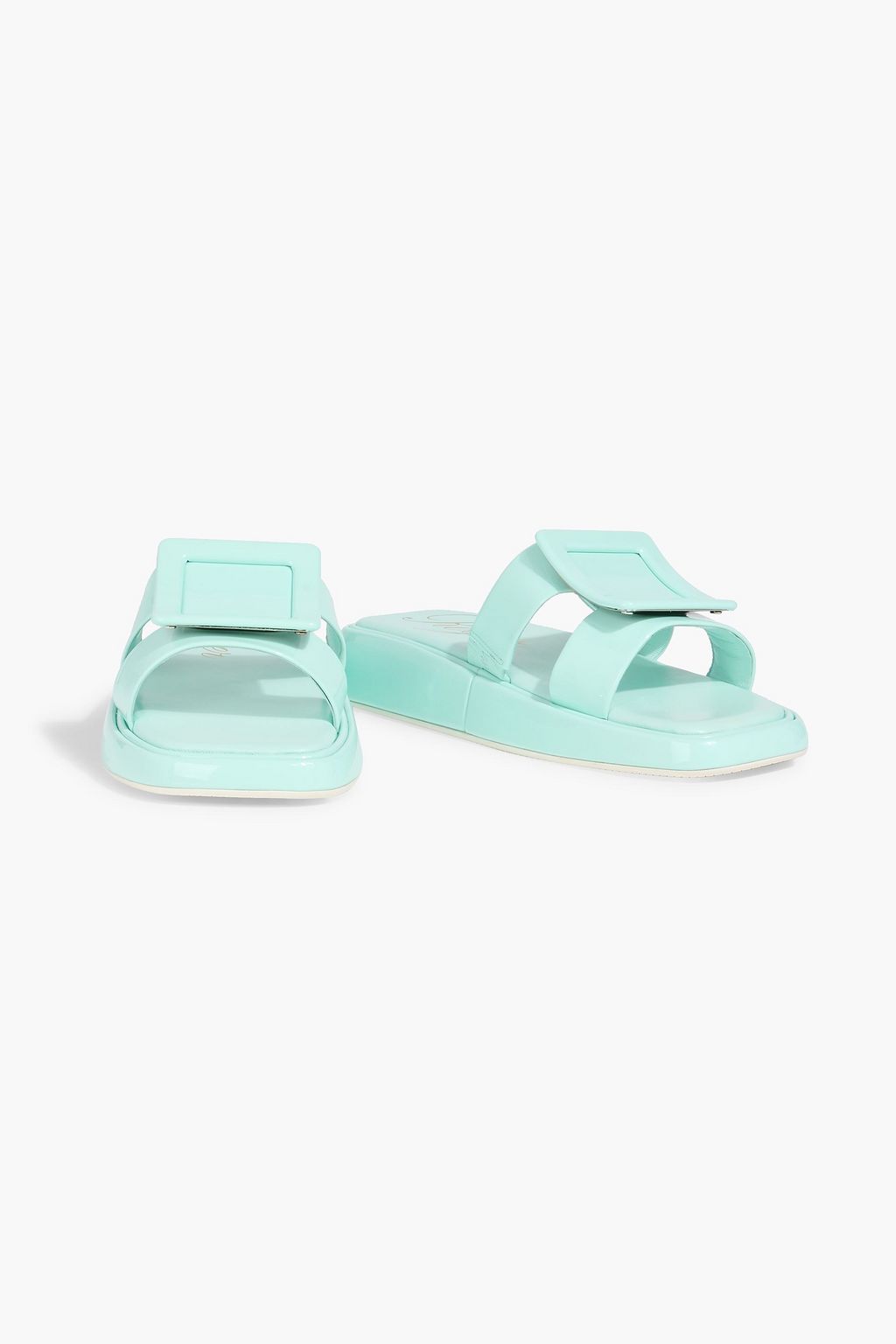 ROGER VIVIER Buckle-embellished patent-leather slides | THE OUTNET