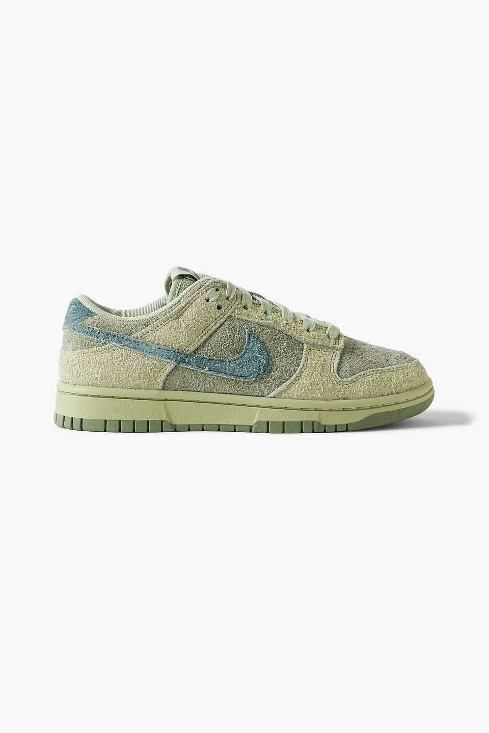 nike - dunk low brushed-suede sneakers - green - w 5 / m 3.5