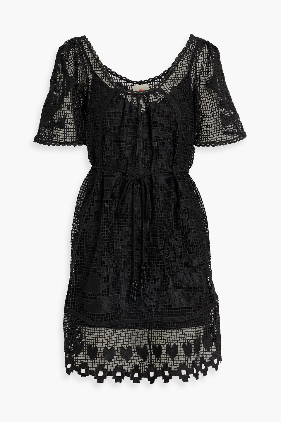 farm rio - guipure lace mini dress - black - xs