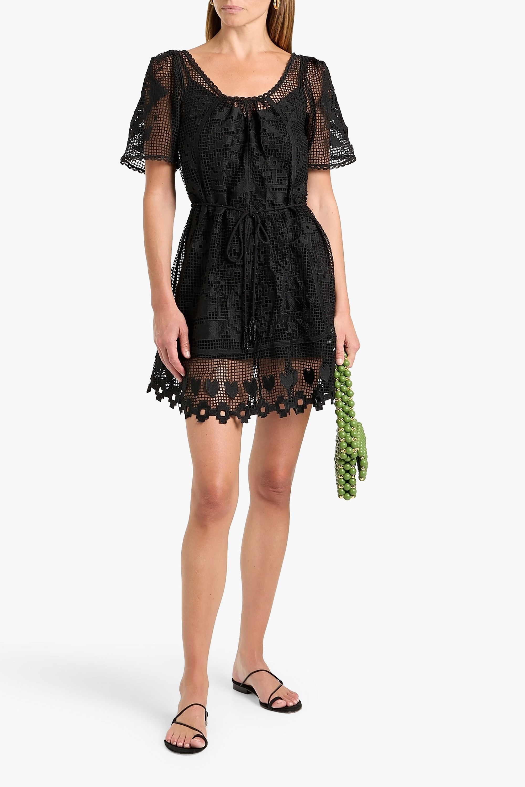 FARM Rio - Bow-embellished scalloped linen midi dress | Plush FARM Rio - Bow-embellished scalloped linen midi dress | Plush