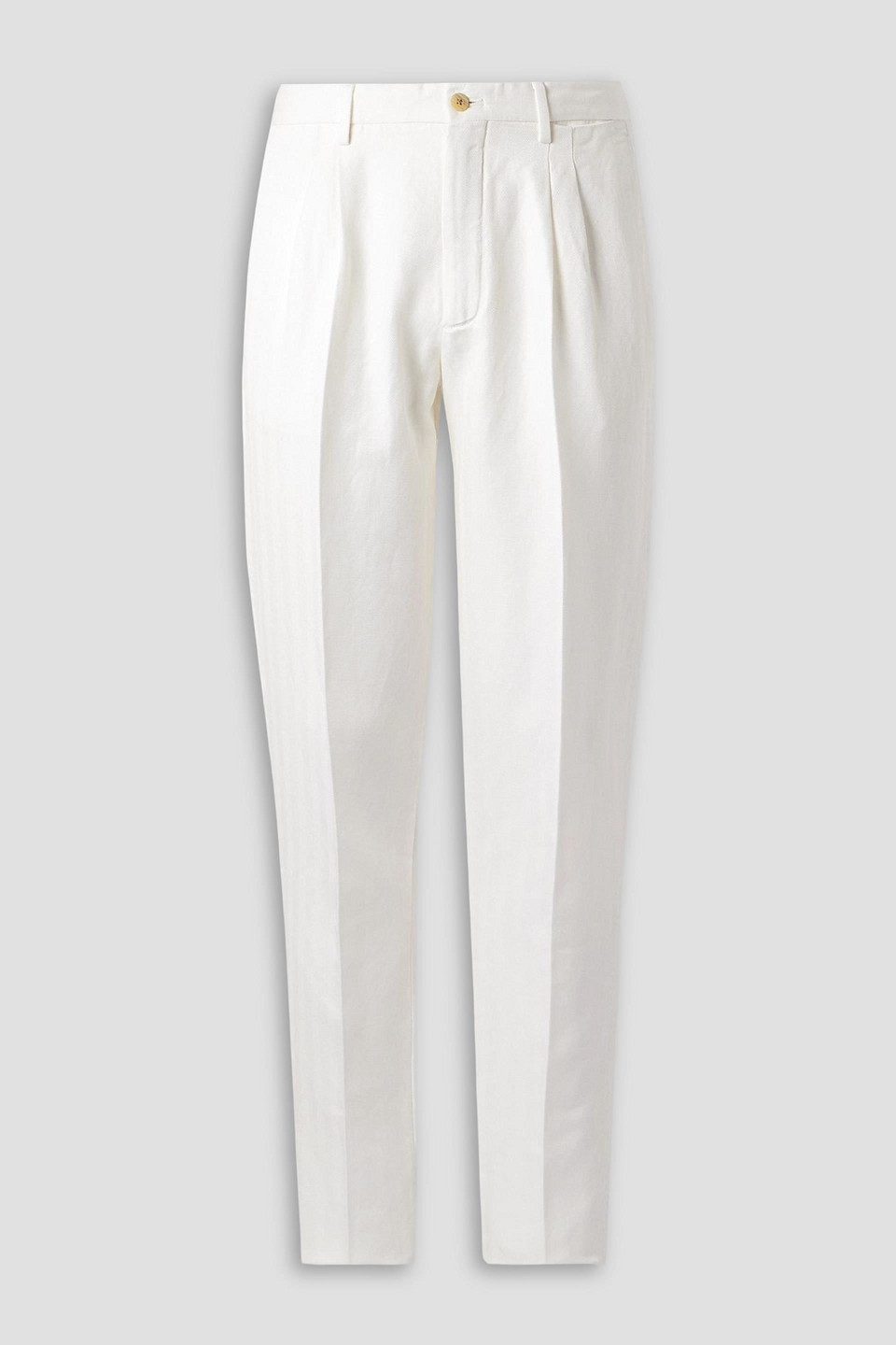 boglioli - straight-leg pleated herringbone cotton and linen-blend suit pants - white - it 52