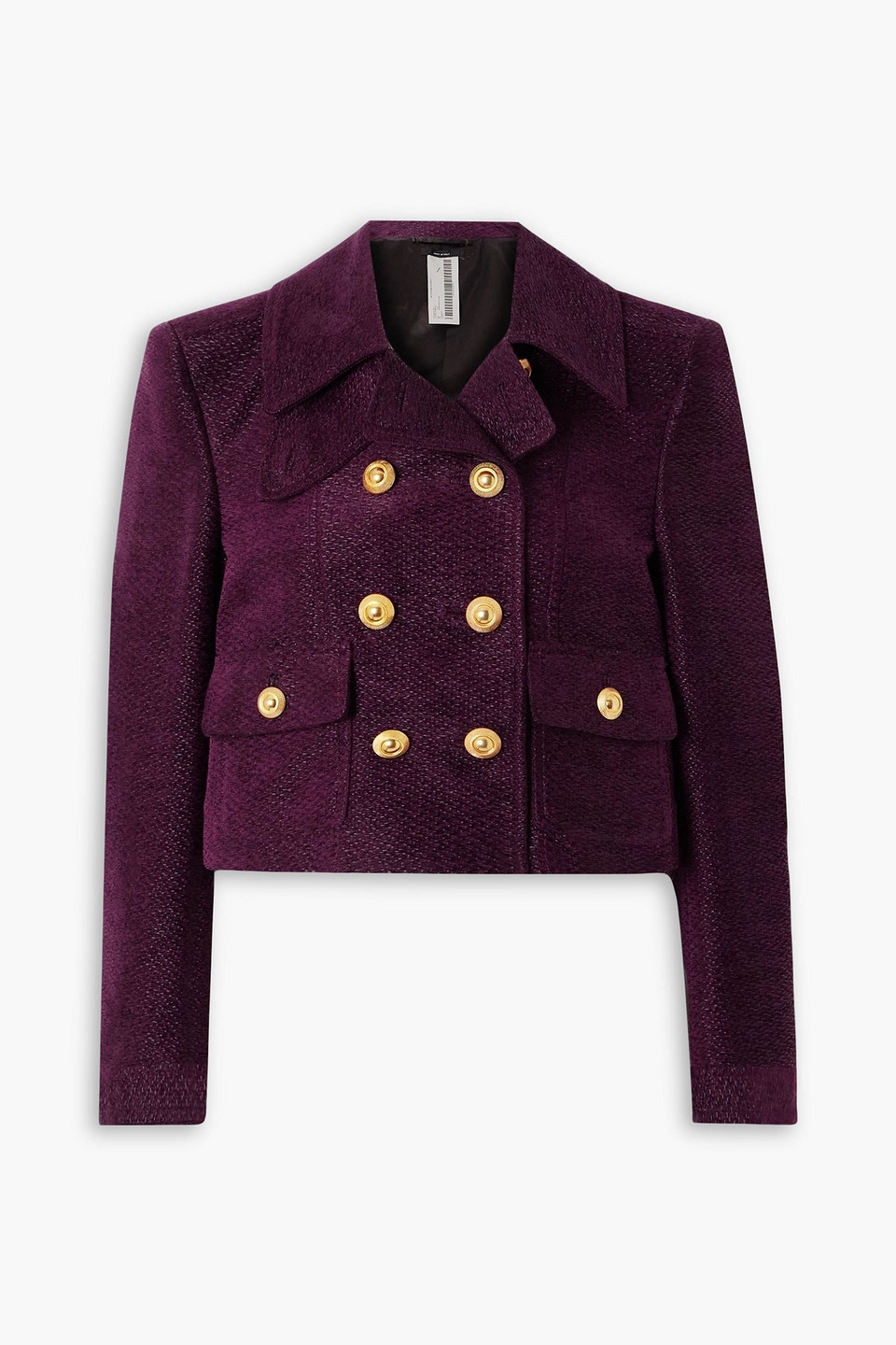 tom ford - double-breasted metallic tweed jacket - purple - it 40
