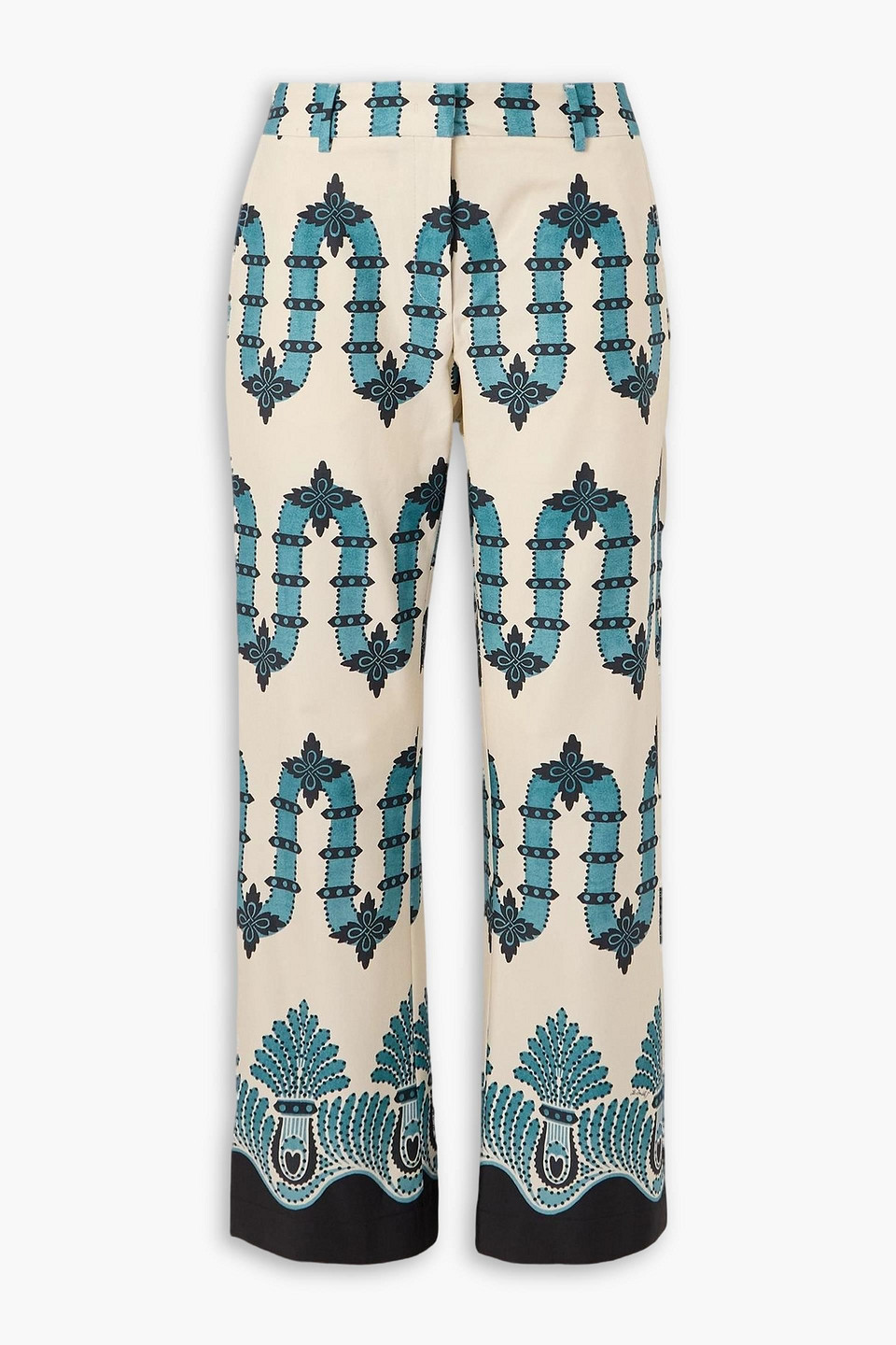 la double j. - 24/7 printed cotton-blend twill slim-leg pants - blue - xxs
