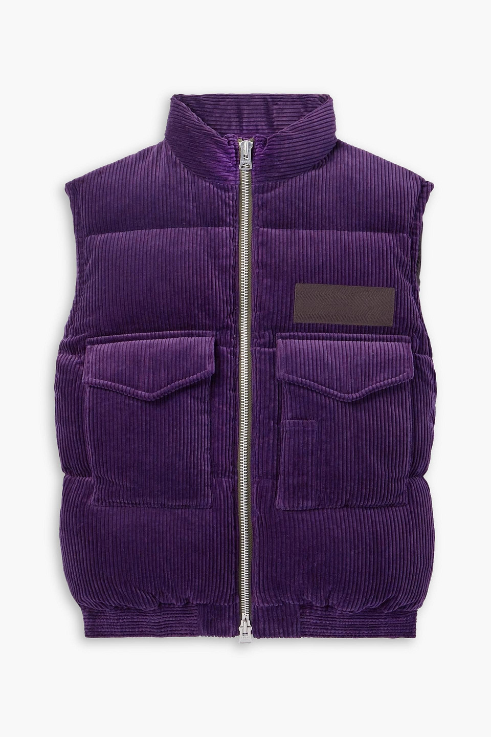 sacai - appliquéd quilted cotton-corduroy down vest - purple - 3