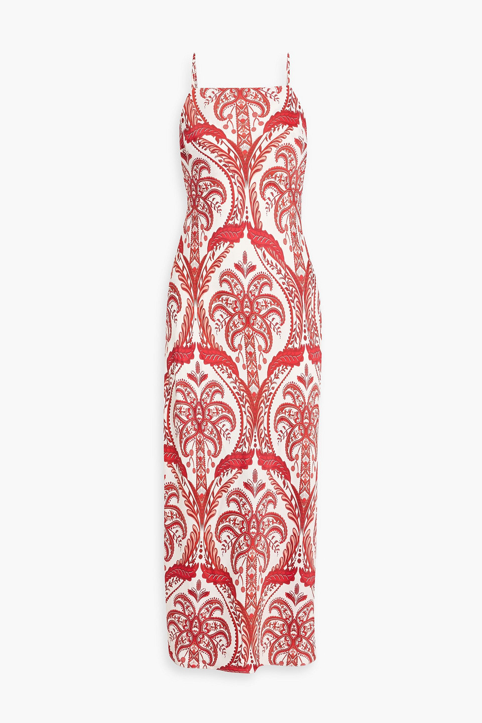 farm rio - printed satin maxi slip dress - red - xs