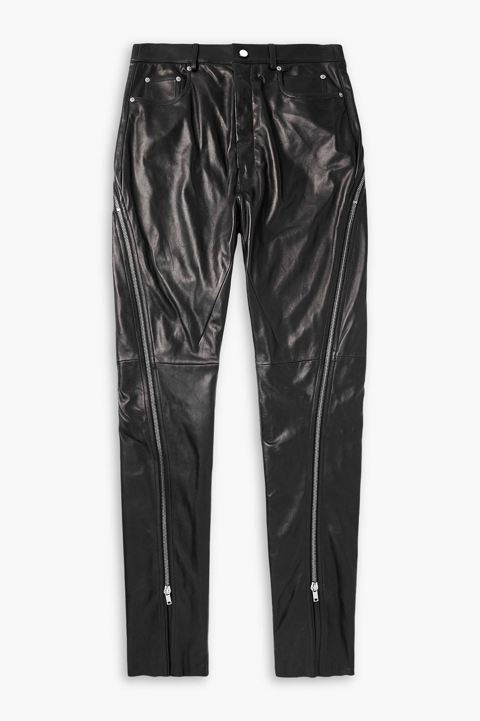 rick owens - bolan banana flared zip-detailed waxed-leather pants - black - 28