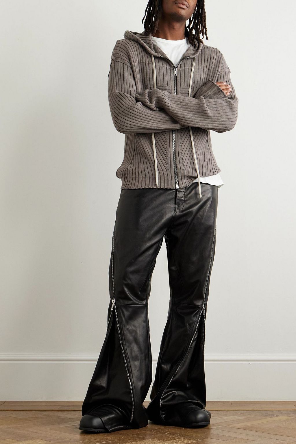 RICK OWENS Bolan Banana flared zip-detailed waxed-leather pants