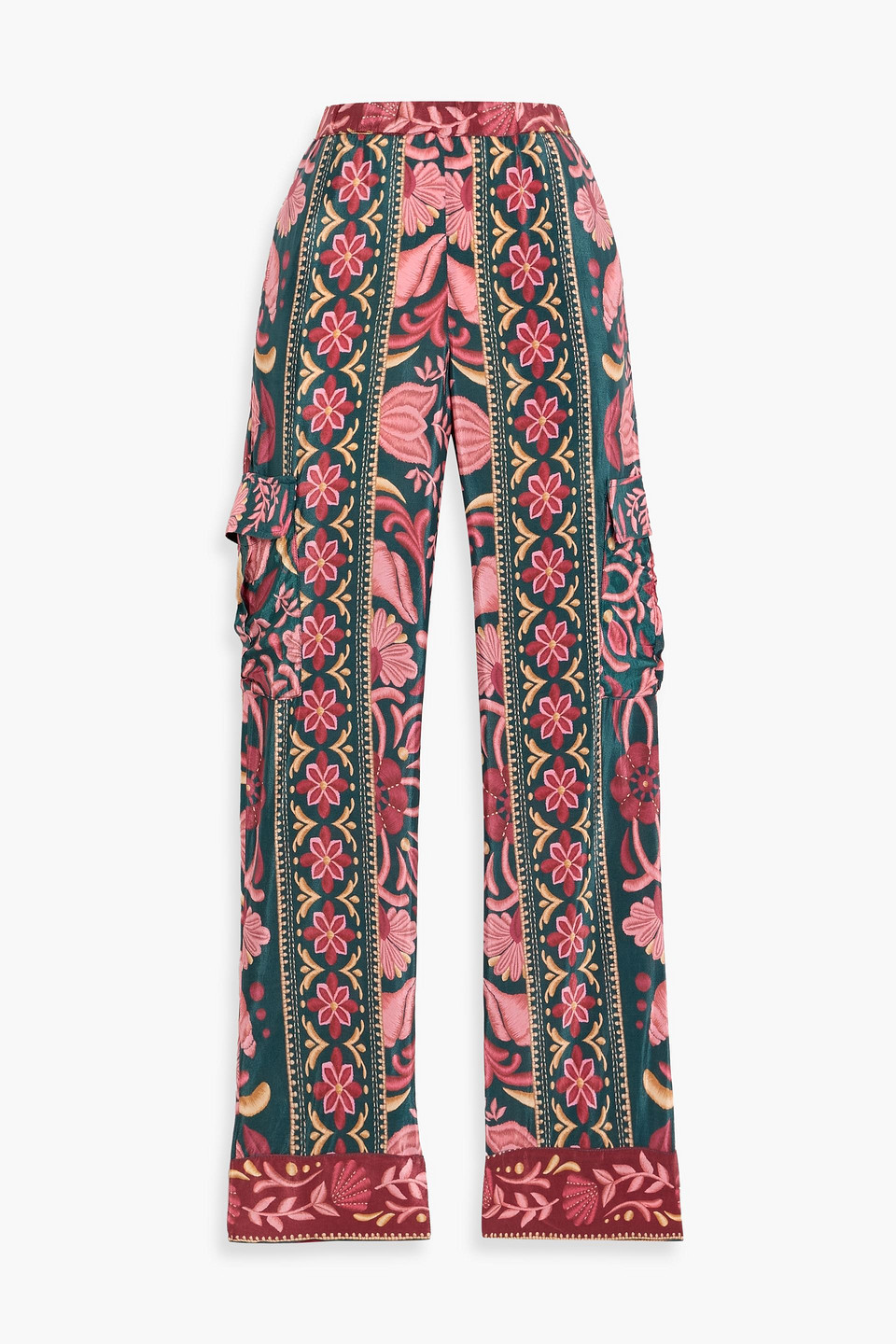 farm rio - printed satin straight-leg pants - blue - xs