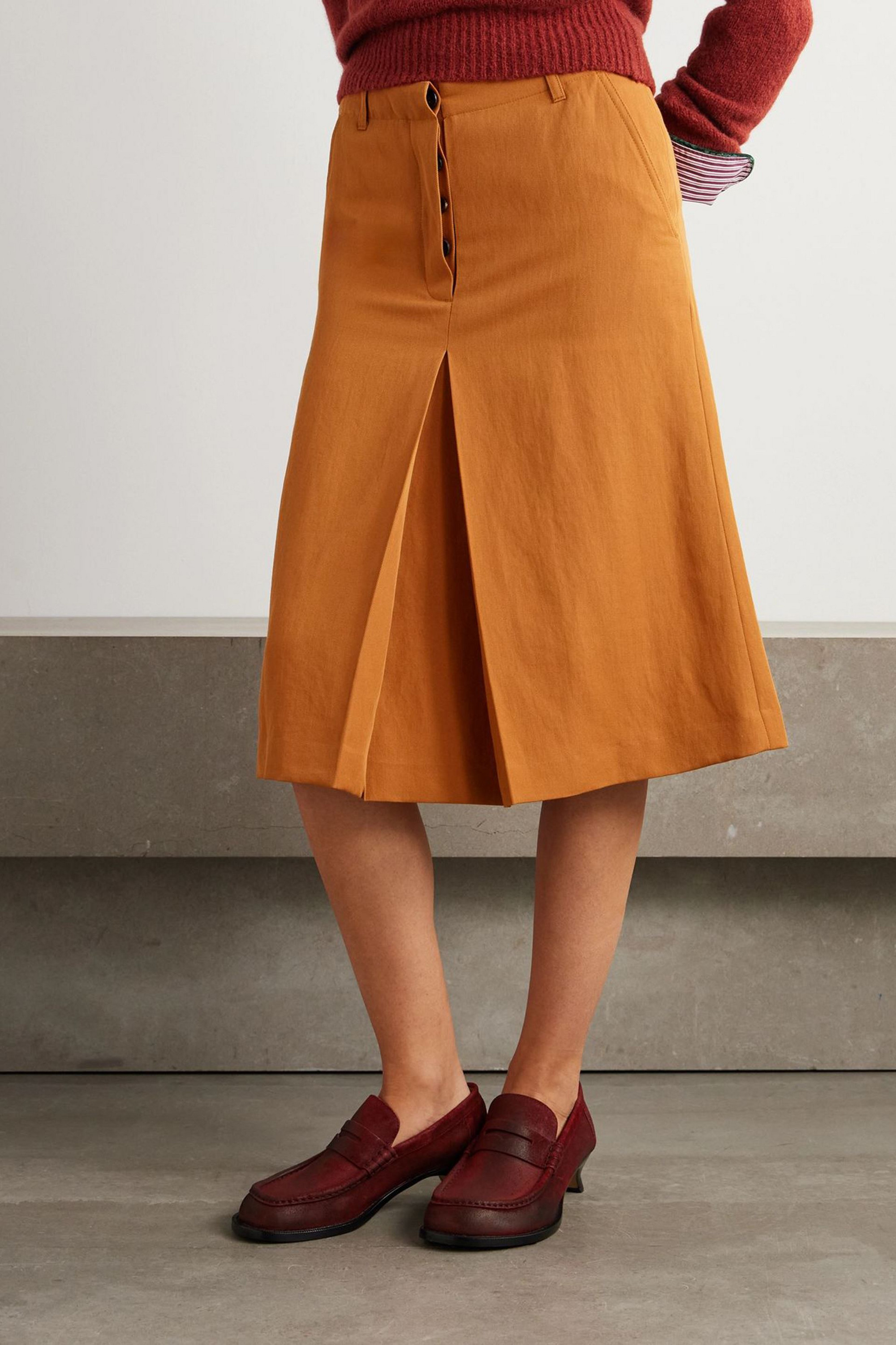 Dries Van Noten Pleated wool-blend twill midi skirt