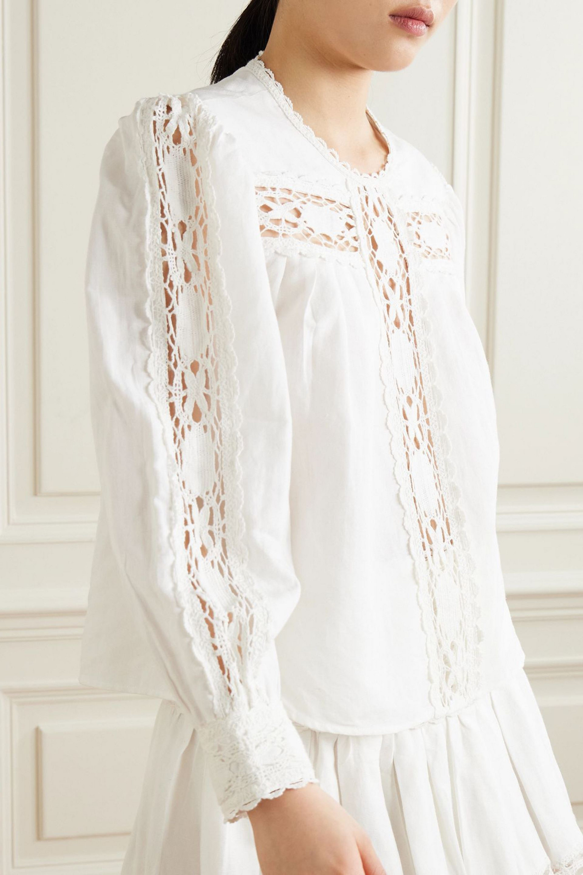 Marant Étoile Valmira lace-trimmed linen and cotton-blend blouse