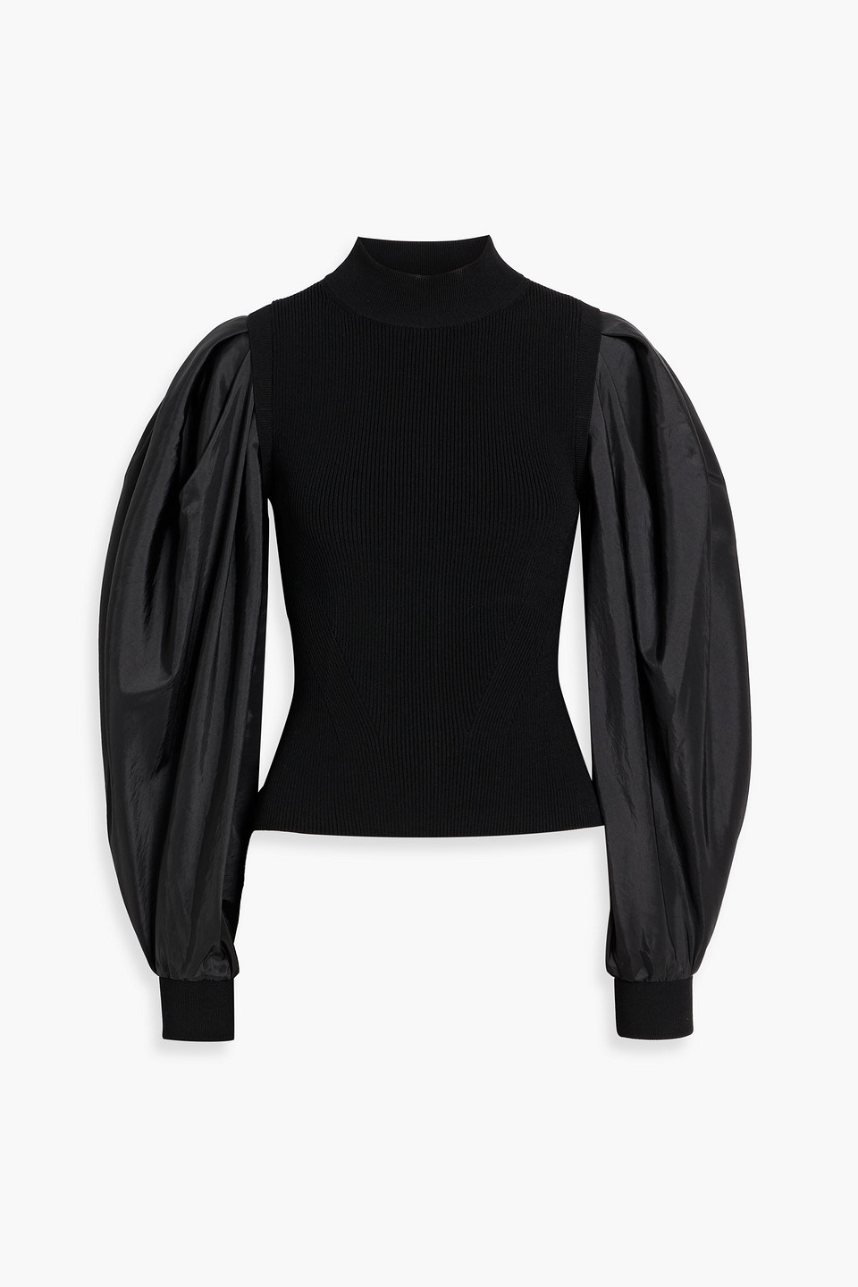 simkhai - jackie taffeta-paneled ribbed-knit turtleneck top - black - s