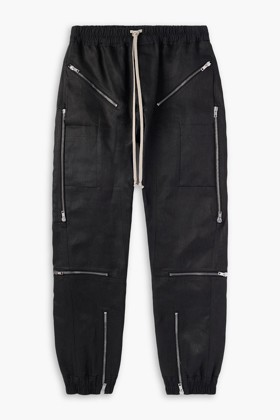 rick owens - slim-fit tapered zip-detailed linen-canvas pants - black - it 56
